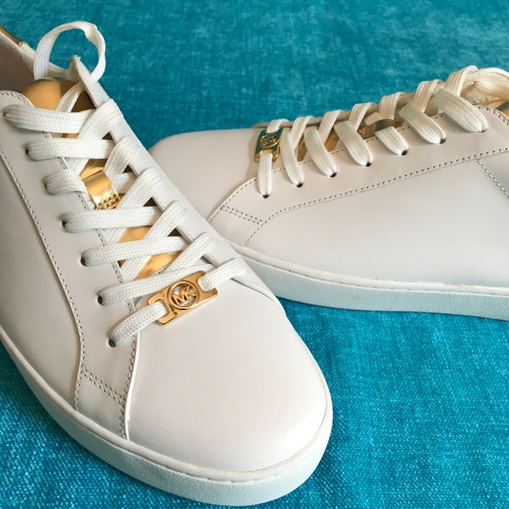 Michael Kors White & Gold Leather Sneakers Size 11 - Picture 3 of 7